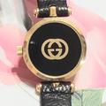 Gucci Jewelry | Gucci 1980s Mini Face Leather Wrist Watch | Color: Black/Gold | Size: Os