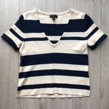 J. Crew Tops | J. Crew Wool Stripe Short Sleeve V Neck Sweater | Color: Blue/Cream | Size: Xs