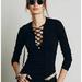 Free People Tops | Free People Tie Up Long Sleeve Cotton Tee | Color: Black | Size: Xs