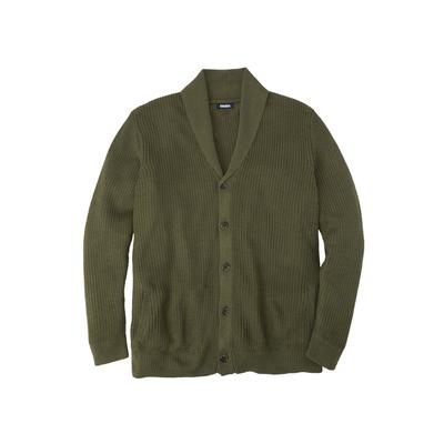 Men's Big & Tall Shaker Knit Shawl-Collar Cardigan Sweater by KingSize in Olive (Size 4XL)