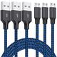 StyleDesign Micro-USB-Kabel, 3er-Pack, 3m lang, Android Ladekabel, Nylon Ummmantelung, Sync- & Schnell-Ladekabel, auch für Samsung Galaxy, Kindle, Android Smartphones, PS4, Xbox, Tablets, schwarz/blau