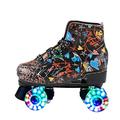 CYYZB Roller Skates Women, Quad Roller Skates, Double Row Light Up Skating, PU Leather Material Microfiber for Beginners Teens Kids Adult,Black,UK 9/EU 44