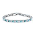 Bling Jewelry London Blue White Alternating Simulated Blue Topaz Round Cubic Zirconia 12.00 CT 4 Prong Basket Set Solitaire AAA CZ Tennis Bracelet For Women Prom Bride Silver Plated 7.5 Inch