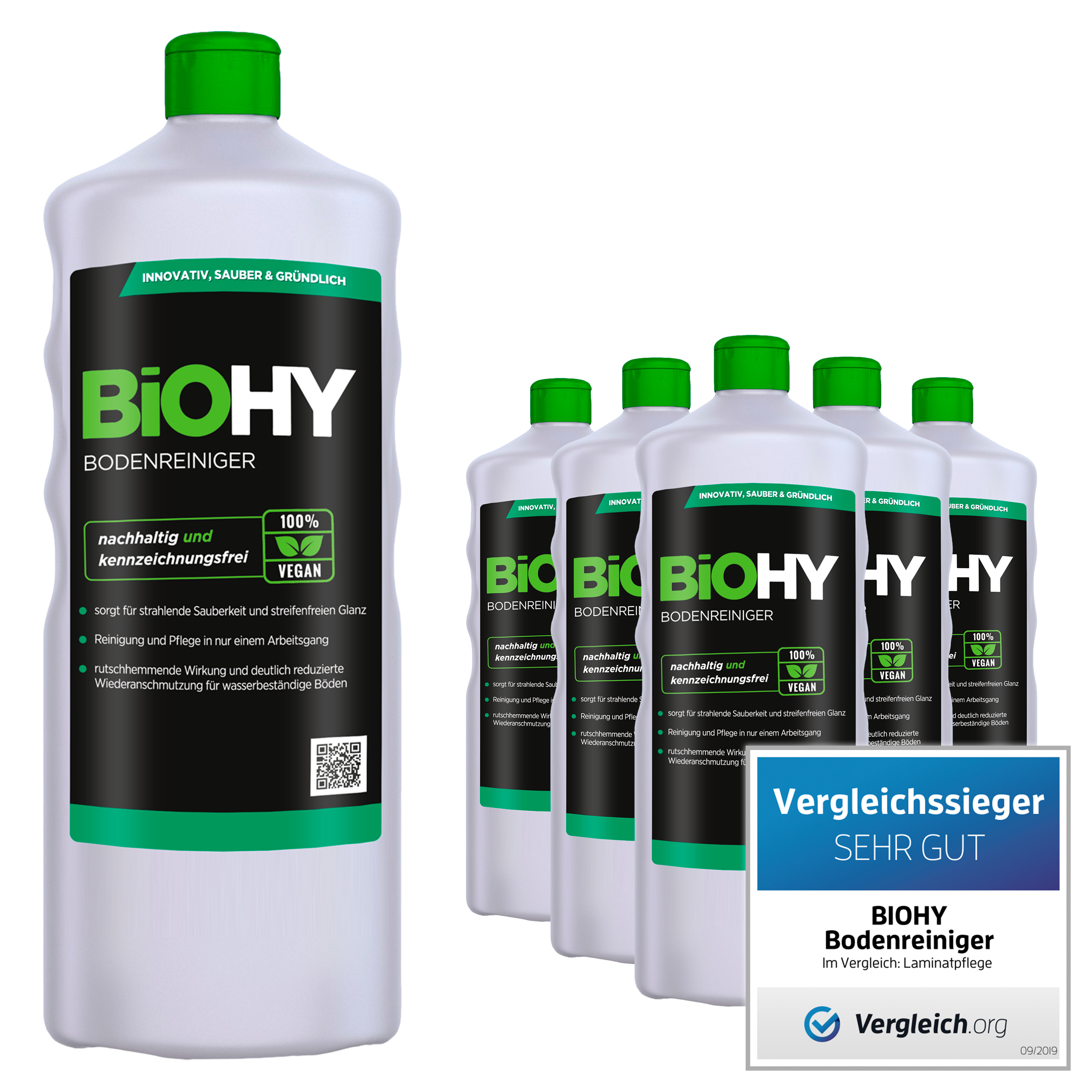 BiOHY Bodenreiniger (6x1l Flasche) | Konzentrat für alle Reinigungsgeräte und alle Hartböden | Angenehmer Geruch und streifenfreie Reinigung Image