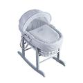 ELEGANT BABY Kinder Valley Embroidered Sleepy Owl White Wicker Moses Basket with Deluxe Grey Rocking Stand, Adjustable Hood & Padded Liner