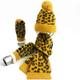 Ladies Knitting Crochet 3 Pcs Set Beanie Hat Scarf Gloves Women Sets Winter Gift (M, Leopard Yellow)