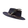 Walker & Hawkes - Unisex Richmond Fedora Crushable Felt Hat with Leather Trim and Feather Brooche - Navy - Medium (58cm)