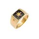 Kuzzoi 0606182620 Men's Signet Ring, Solid 11 mm Wide in 925 Sterling Silver, Gold Finish with Black Enamel and Star Design, Gold Ring for Men in Ring Size 54 - 66 gold