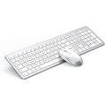 Wireless Keyboard Mouse Set, seenda Ultra-Thin Rechargeable Wireless Keyboard, Ergonomic Keyboard Mouse with Silicone Dust Cover for PC/Laptop/Smart TV, QWERTZ Layout, White and Silver