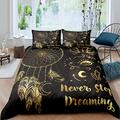 Loussiesd Bohemian Dreamcatcher Duvet Cover Set Boho Dream Catcher Bedding Set Indian Feather Decor Comforter Cover Bohemian Tribal Quilt Cover Bedroom Collection 3Pcs Double Size,Black,Golden