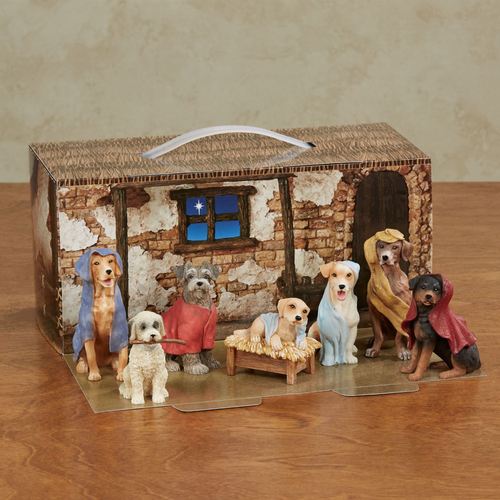 Dog Nativity Figurines Multi Warm Seven Piece Set, Seven Piece Set, Multi Warm