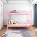 Twin Bunk Beds Metal Bunk Bed Frame with Movable Ladder Steady Metal Slats for Kids Adult Twins (Pink, Single Bunk Bed)