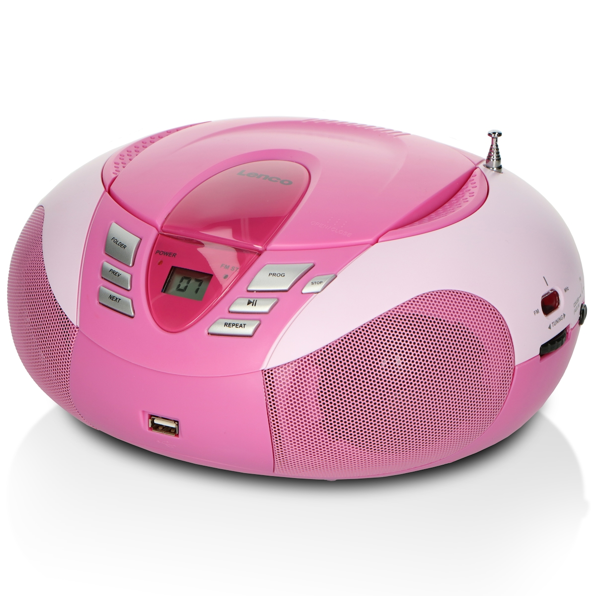 Lenco SCD-37 USB Pink - Tragbares FM-Radio mit CD/MP3-Player - USB-Eingang - AUX-Eingang - Pink