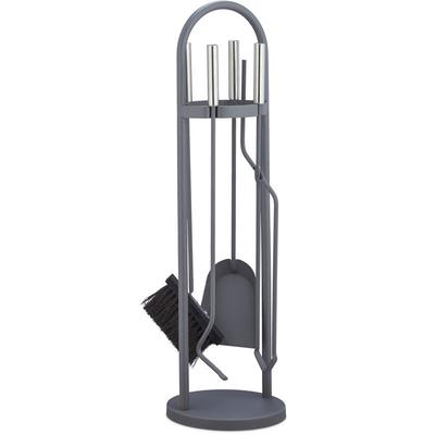 Kaminbesteck modern, 5 teilige Kamingarnitur, Schaufel, Besen, Zange, Schürhaken & Halter, Image