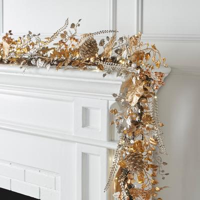 Pre-Lit Gold & Silver Garland by BrylaneHome in Go...