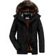 Mens Jackets Winter Parka with Fur Coats Thicken Casual Outwear Warmth Hood Black M