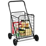 Costway Portable Folding Shopping Cart Utility for Grocery Laundry-Black