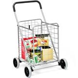 Costway Portable Folding Shopping Cart Utility for Grocery Laundry-Silver