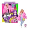 Barbie Extra, Puppe mit extra Langen Haaren, inkl Kleidung wie Flauschiger Mantel Zubehör wie Einhorn Schweinchen, Spielzeug ab 3 Jahre, GRN28