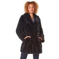 Roman Originals Women Faux Fur Swing Collared Coat - Ladies Autumn Winter Soft Warm Luxury Glamorous Long Sleeve Luxe Furs Evening Occasion Jacket - Midnight Blue - Size 14