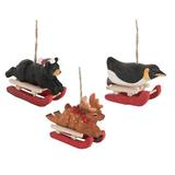 The Holiday Aisle® 3 Piece Sled Race Hanging Figurine Ornament Set Wood in Black/Brown/Red | 3.2 H x 4.2 W x 2 D in | Wayfair