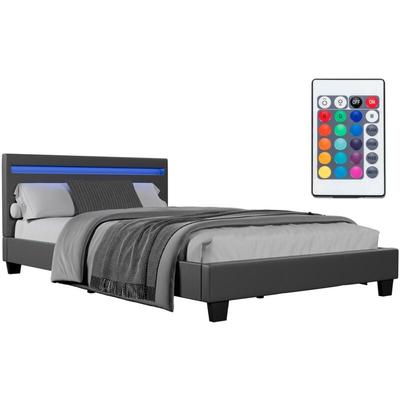 Juskys Polsterbett Verona – Bettgestell mit LED-Beleuchtung, Lattenrost & Kopfteil – Bett aus Holz Image