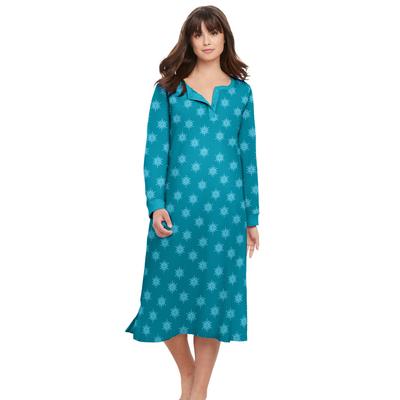 Plus Size Women's Thermal Henley Nightgown by Dreams & Co. in Dark Turq Snowflakes (Size 26/28)