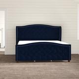Birch Lane™ Coleman Upholstered Wingback Bed Upholstered in Blue/Yellow | 56 H x 83 W x 88 D in | Wayfair CC3DFB34E25E43239550D09EAA76DB03