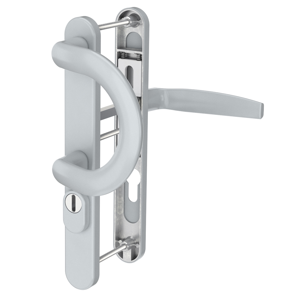 MS Beschläge PZ Schmalrahmengarnitur 92mm Silber Kernziehschutz Bügelgriff/Drücker TS 87-102mm Image