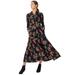 Plus Size Women's Button Front Maxi Shirtdress by ellos in Black Red Floral (Size 10)