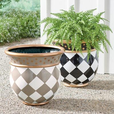Zara Painted Pot Planter Pots - Black & White - Gr...