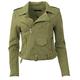 Trend Alamode New Womens Faux Suede Floral Plain Cropped Ladies Biker Jacket Size 8 10 12 14[Khaki,Large (UK12)]