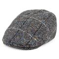 Failsworth Oslo Donegal Tweed Windowpane Flat Cap with Earflaps - Grey Multi 55