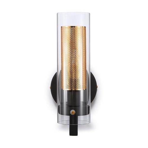 Wandlampe DAWSON - Wandleuchte, Glas, Messing & schwarzes Metall, H30