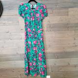 Zara Dresses | Long Zara Floral Maxi Dress Xs Cap Sleeve Slit | Color: Green/Pink | Size: Xs