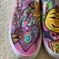 Vans Shoes | Custom Painted Vans Peace Love Bomb & Smile Face Perfect Valentine’s Day Gift | Color: Orange/Pink | Size: 8.5