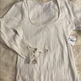 Free People Tops | Ivory Free People 3/4 Tie Sleeve Body Suit | Color: Cream/White | Size: L
