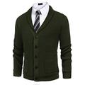 COOFANDY Men's Shawl Collar Cardigan Sweater Slim Fit Cable Knit Button up Cotton Sweater with Pockets Army Green