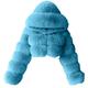 Women Winter Coat,Fashion Short Zipper Faux Hooded Warm Artificial Fur Splicing Jacket Long Sleeve Outerwear Sky Blue