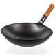 YOSUKATA Carbon Steel Wok Pan - 14"/36 cm Woks and Stir Fry Pans - Chinese Wok with Round Bottom Wok - Traditional Chinese Japanese Woks - Black Steel Wok 14 in/36 cm