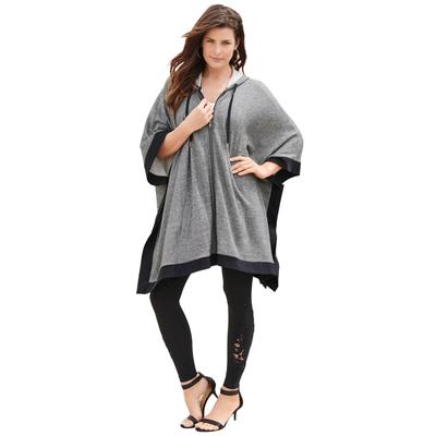 Plus Size Women's Hooded Zip Poncho by Roaman's in Heather Grey Marled (Size 1X/2X) Hoodie