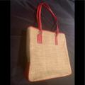 Coach Bags | Coach Women’s Purse Natural Weave And Red Leather | Color: Red/Tan | Size: 10” X 10” X 3”