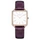 Women's Rose Gold Crystal Square Watch – Leather Strap, Plum / White, Strap