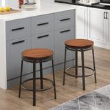 17 Stories Tunnell Swivel Solid Wood 24.2" Counter Stool Wood/Metal in Black/Brown/Yellow | 24.2 H x 18.7 W x 18.7 D in | Wayfair