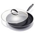 OXO Good Grips 12" Frying Pan Skillet with Lid, 3-Layered German Engineered Nonstick Coating, Stainless Steel Handle with Nonslip Silicone, Black