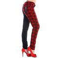 Banned & Check Split Leg Skinny Jeans, Red, XL / 34 inch / UK 16