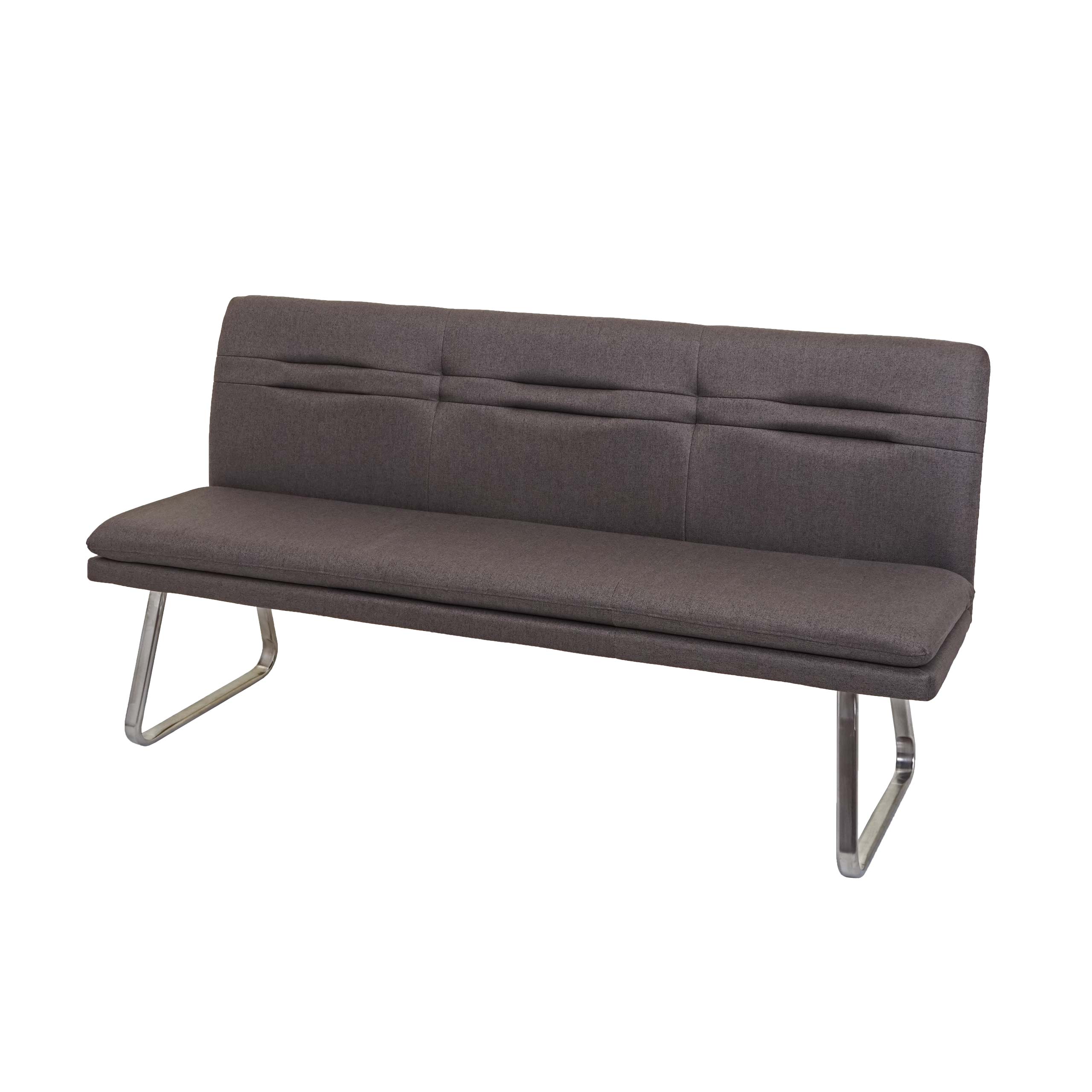 Sitzbank HWC-H70, Esszimmerbank Bank Polsterbank, Rückenlehne Stoff/Textil Edelstahl gebürstet ~ grau-braun 180cm Image