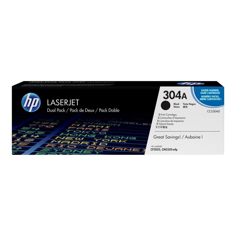 Dopplepack Original HP Toner 304A (CC530AD) Farbe: Schwarz ca: 2 x 3.500 Seiten für HP Color LaserJet CP2025 und CM2320 Serien wb Image