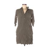 SONOMA life + style Casual Dress - Shirtdress Collared 3/4 Sleeve: Green Solid Dresses - Women's Size X-Small