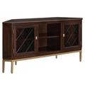 "Chocolate 57"" Corner TV Stand with Gold Metal Base for 62"" TV's - Leick Home 81388"